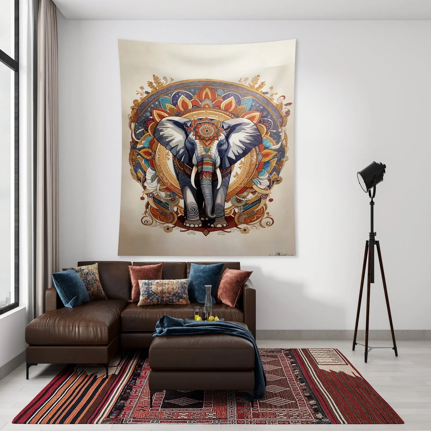 White Mandala Elephant Tapestry Wall Hanging Tapestries