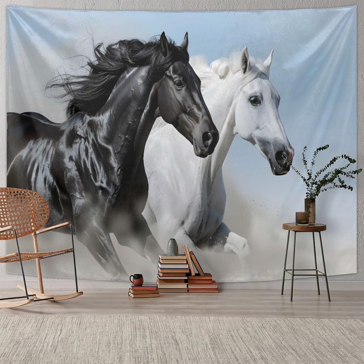 Horse Black and White Tapestry Wall Hanging Tapestries