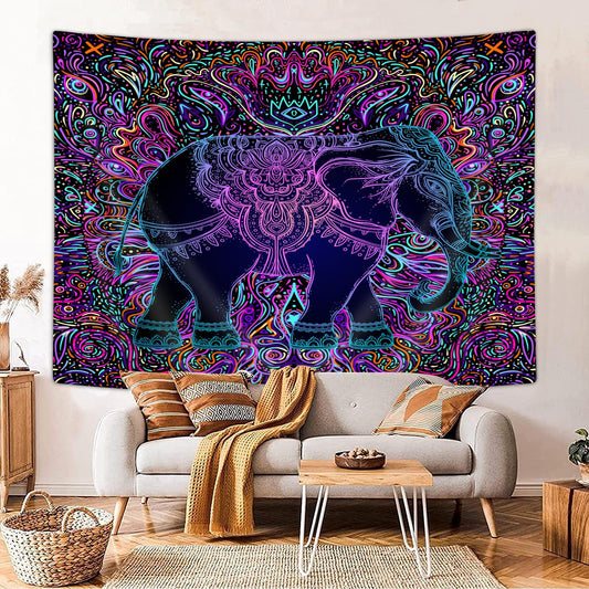 Elephant Bohemian Mandala Purple Tapestry Hippie Wall Hanging