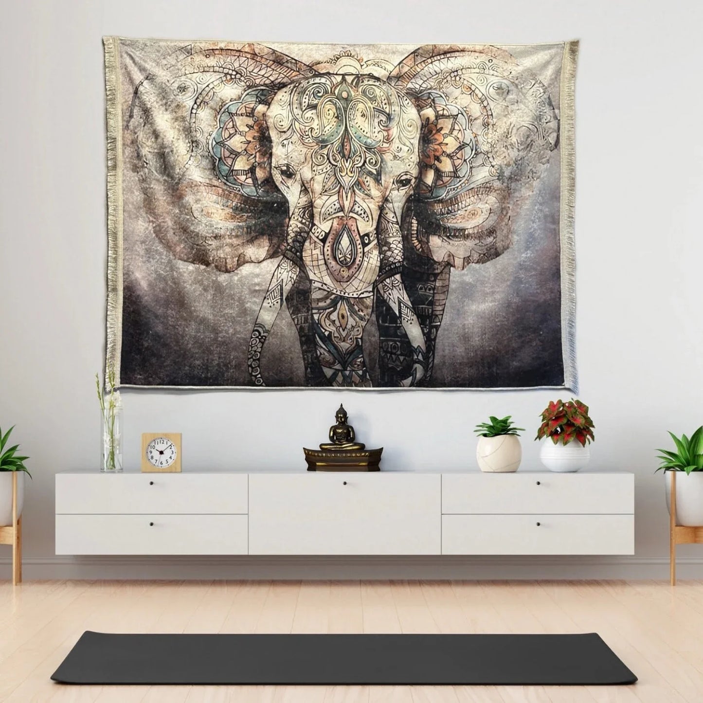 White Mandala Elephant Tapestry Wall Hanging Tapestries