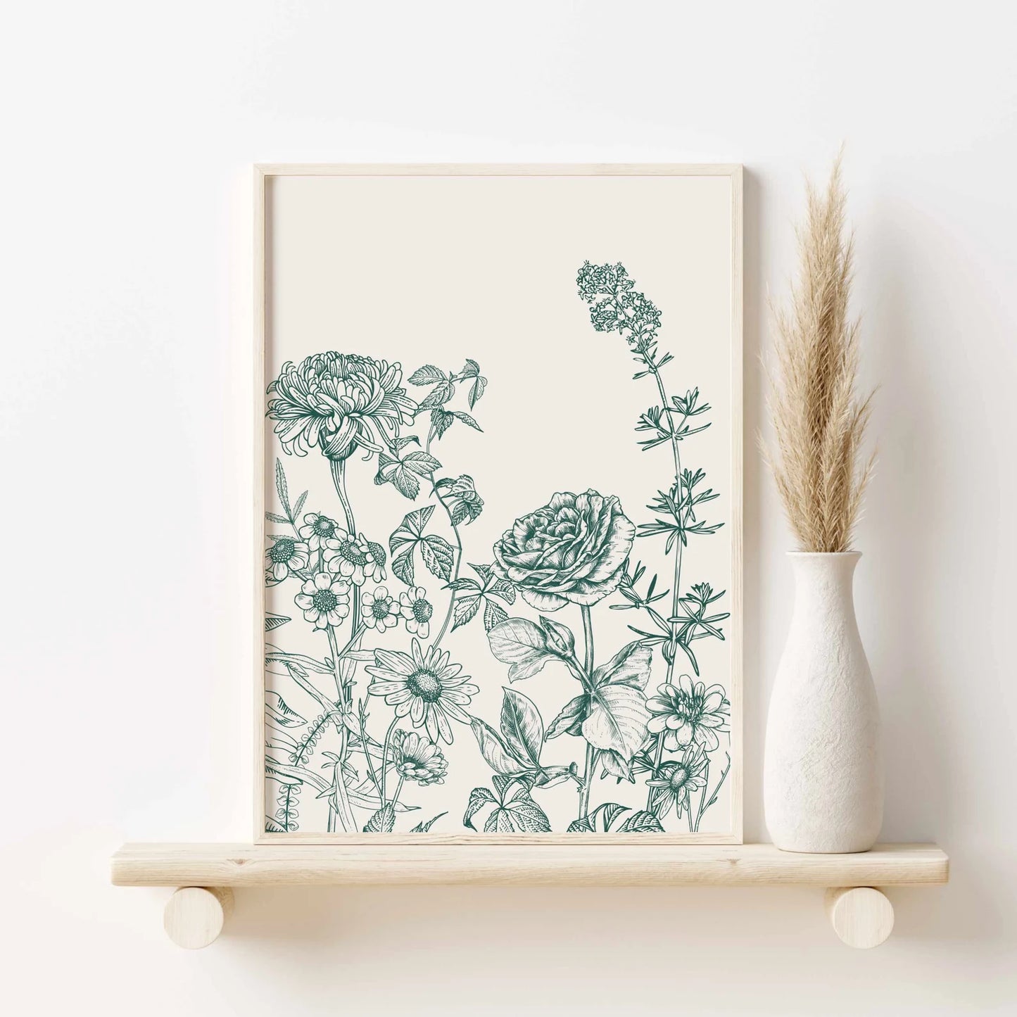 Green Botanical Wall Art Chinoiserie Wall Art, 3 Piece Wall Decor Minimalist Wall Art, Botanical Print Set, Printable Wall Art Digital Ar