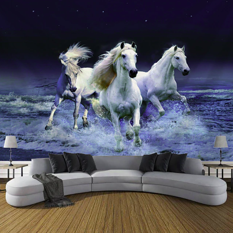 Beautiful Running White Horse Tapestry Wall Hanging Tapestries